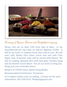 Basmati Rice with Aloo Gobi, Chicken Saag and Carrot Kheer – April 17th