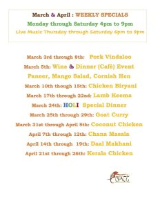 March and April Weekly Specials