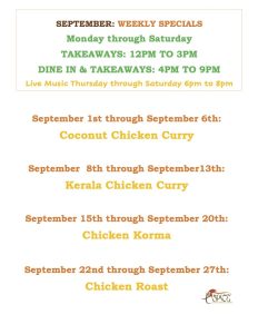 September Weekly Specials