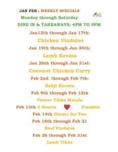 Jan/Feb Weekly Specials