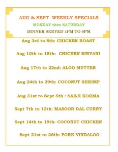 August and September Specials